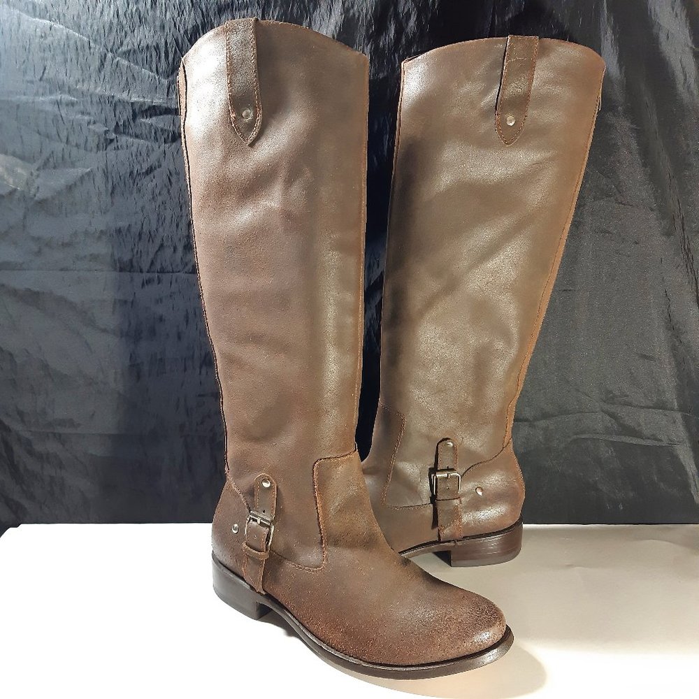 DOLCE VITA BROWN ITALIAN FULL GRAIN DISTRESS LEATHER BACK ZIP RIDING BOOTS 9M